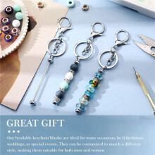 48 Pcs Beadable Keychain Bars Bulk for Beads DIY Blank Keychain Metal Beaded Keychain for Bead Keychain Crafts Silver
