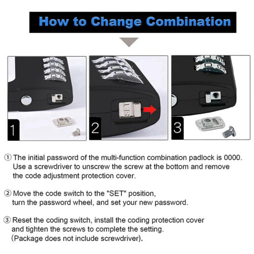 2X Combination Padlock Outdoor, Waterproof Heavy Duty Padlock with Code, Multifunctional Adjustable Long Padlock- Black 2