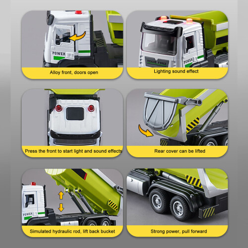 Alloy Light Sound Engineering Dump Truck Toy 17cm Kids Pull Back Model 2