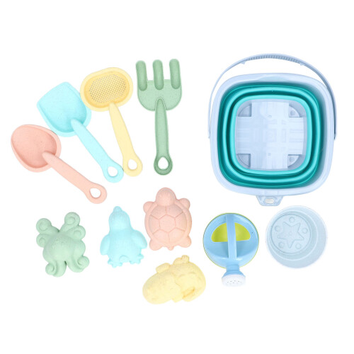 Set di Giocattoli da Spiaggia Blu Pieghevole con Secchiello e Pala per Bambini 2