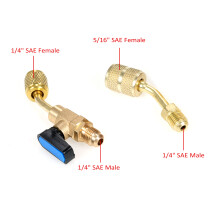 Angled Refrigerant Ball Valve & Adapter Set 1/4 Inch Brass HVAC tools