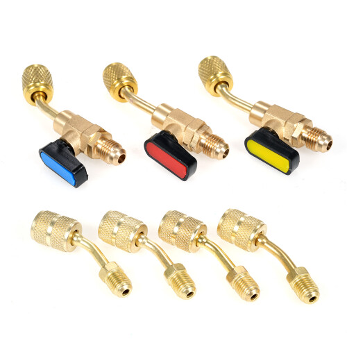 Angled Refrigerant Ball Valve & Adapter Set 1/4 Inch Brass HVAC tools 2