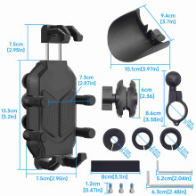 Support de téléphone pour moto en nylon et aluminium à 360, compatible avec les écrans de 4,7 à 7,2", Noir