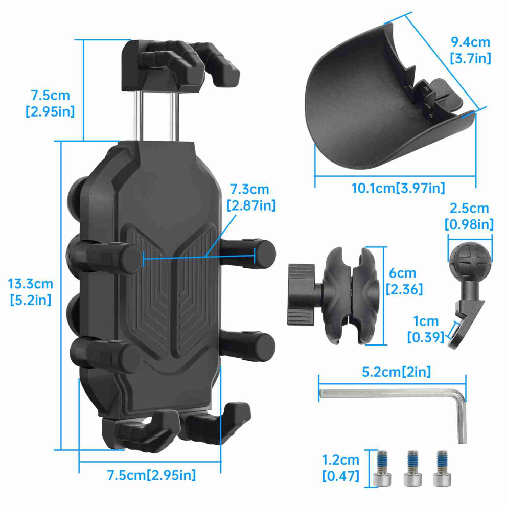 360 Nylon Aluminum Motorcycle Phone Holder For Phones 4.7-7.2" Black 4401388471271