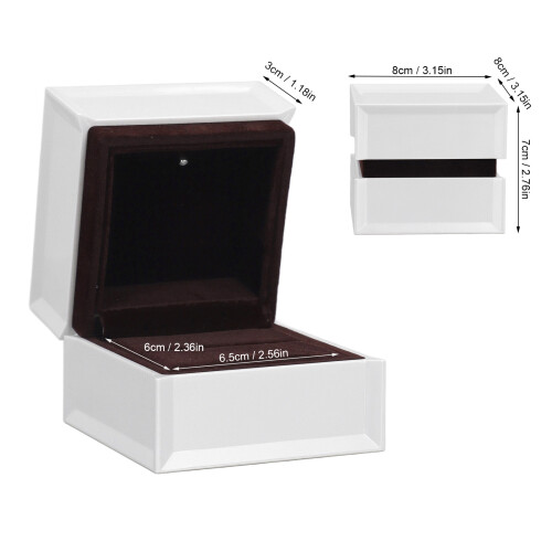 Luxury White Engagement Ring Box with LED Light and Velvet Interior 1