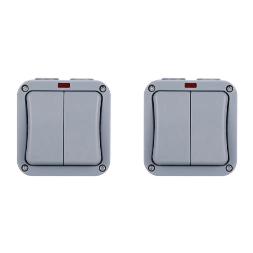 2X IP66 Wall Electrical  220V Light Waterproof  Off Security Button with Fixation Night in the Pc Power(B)