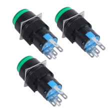3X AC 250V 5A SPDT 1NO 1NC 5 Broches Verrouillage Vert Bouton-Poussoir 220V Lampe LED