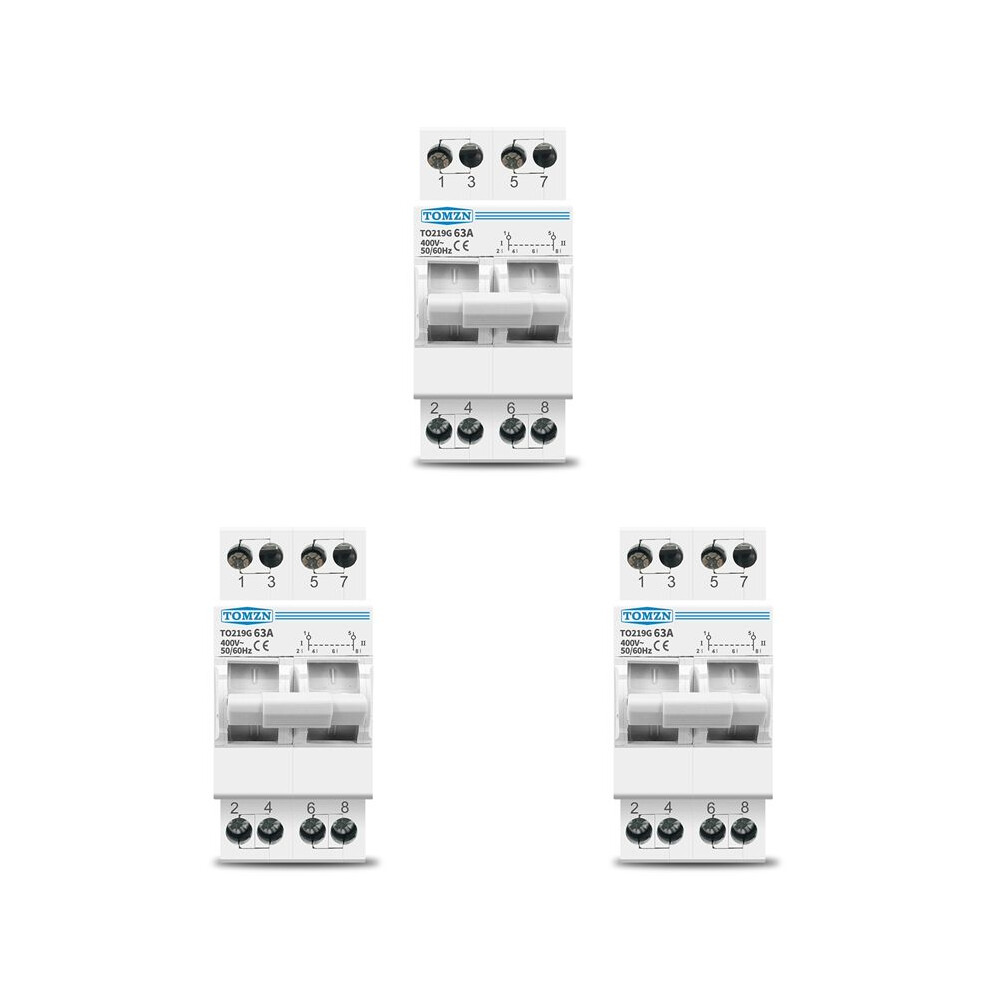 3X Tomzn 2P 63A Mts Dual Power Manual Transfer Isolating Interlock Circuit Breaker Din Rail Isolating 4711072704593