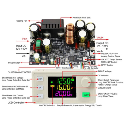 XY12522  Buck Boost Converter CNC Adjustable Regulated Power Supply Constant Voltage Current Solar Charge Module 2