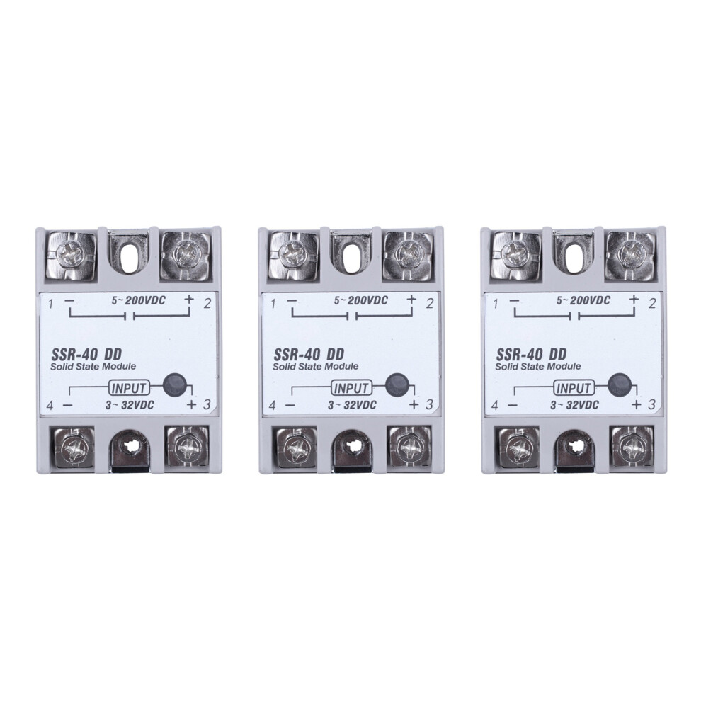 3X Single Phase Solid State Relay - Ssr-40Dd 40A Dc3-32V Dc5-60V + White/Silver 6031963060002