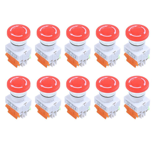 10X Red Mushroom Cap 1NO 1NC DPST Emergency Stop Push Button  AC 660V 10A