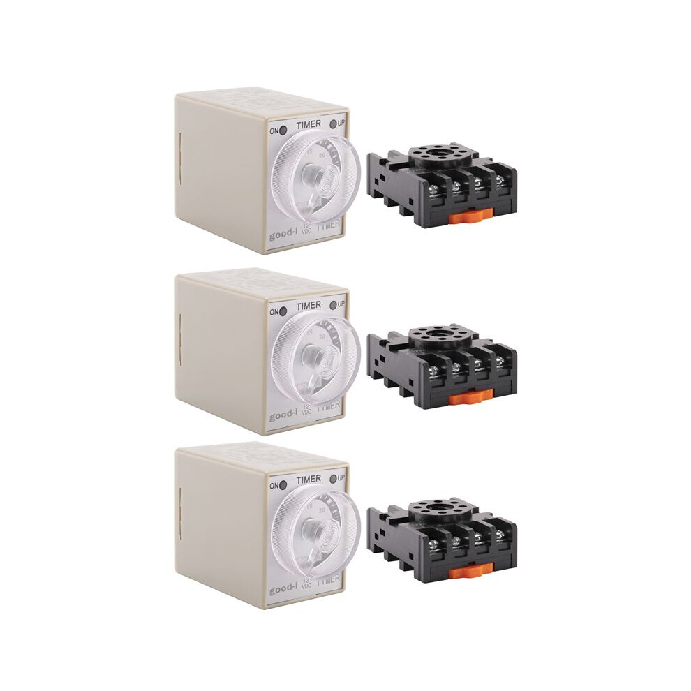 3X 12V 0-30 Seconds 30S Electric Delay Timer Timing Relay Dpdt 8P W Base 6033968548578