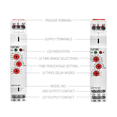 2X GEYA GRT8-M1  Off  Delay Relay 16A AC/DC12V-240V Multifunction Din Rail Automatic Timer Relay 2
