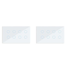 2X WIFI Touch Licht Wandschalter Unterbrecher Glasscheibe 8 Gang Tuya Life für Alexa Home Weiß