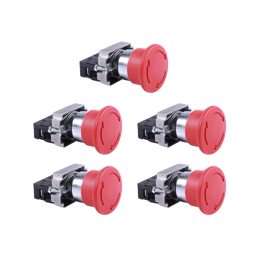 5Pcs 22Mm Nc Mushroom Emergency Stop Push Button 600V 10A Zb2-Be102c Xb2-Bs542x1 Red 6034087685250