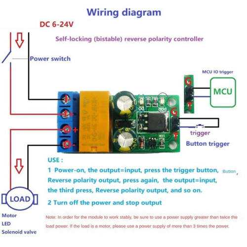 2X DC6-24V 2A Self-Locking Bistable Reverse Polarity Controller Relay Module DR55B01 Motor Forward 1