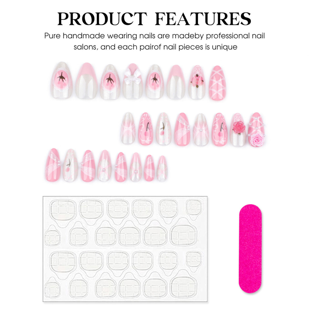 Dachuang Beauty Floral Pink Fake Nails - Lightweight & Easy To Apply