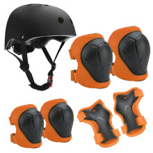 (Orangeblack) 7PCS Skating Safety Guard Set for Kids Adjustable Buckle Full Cover Protection Set for Outdoor Riding Cycling Climbing