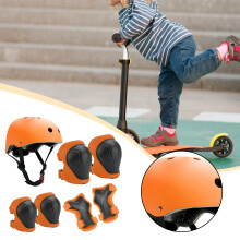 (Orange) 7PCS Skating Safety Guard Set for Kids Adjustable Buckle Full Cover Protection Set for Outdoor Riding Cycling Climbing