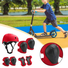 (red) Kids 7PCS Skating Safety Guard Set, Adjustable Buckle