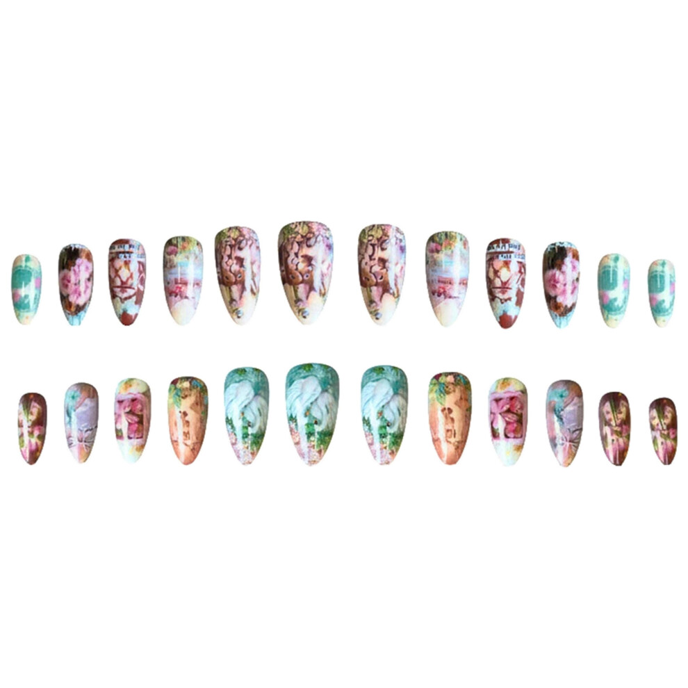 Reach-Tools 24Pcs Almond Press On Nails Swan Rabbit Designs