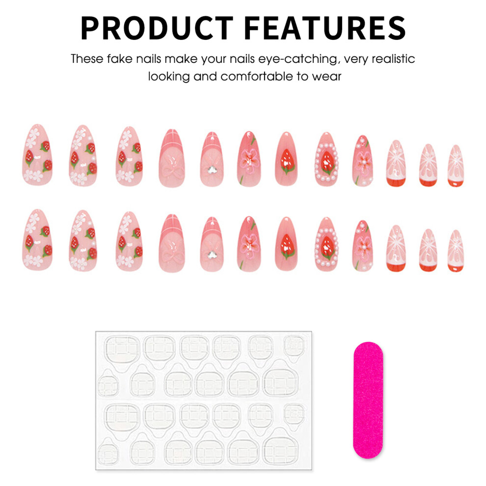 Dachuang Beauty Pink 24Pcs Floral Fake Nails, Unbreakable & Natural