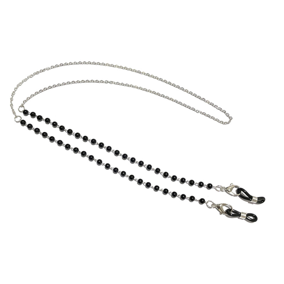 Dcph-Clothing (Black Pearl Silver) Pearl Eyeglass Chain For Women, 70Cm