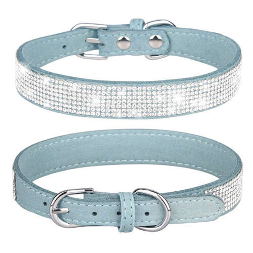 (Light Blue, L) Reflective Rhinestone Dog Collar, Durable Pet Leash 2