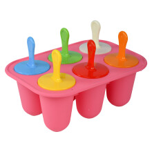 (Pink) Colorful Silicone Popsicle Molds with 6 Reusable Sticks