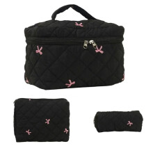 Quilted Makeup Bag 3pcs Large Capacity Toiletry Pouch Set Portable Cosmetic Zipper Tote Bag for Travel Organizer