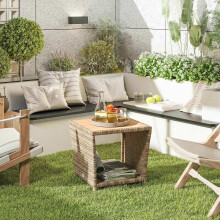 Outsunny Side Table 2-Tier with Storage Shelf/Khaki