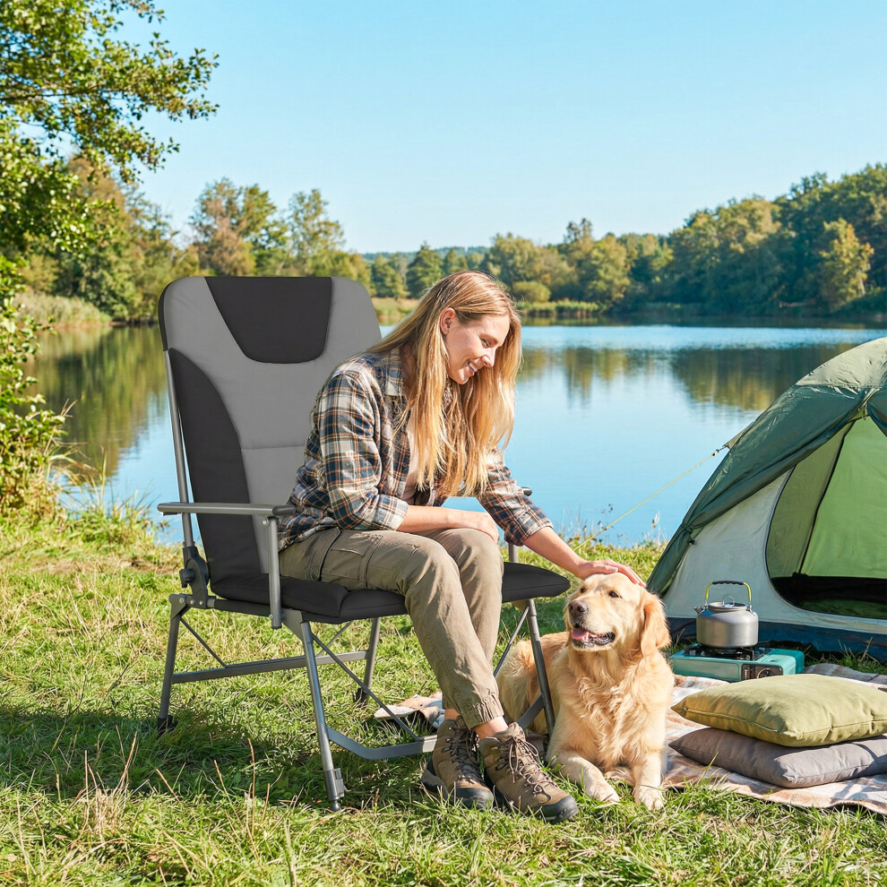 Outsunny Camping Chair Reclining Padded For Adults Black