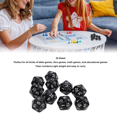 20 Sided Polyhedral Dice Set 10PCS Black Plastic Lightweight for Table Games 2