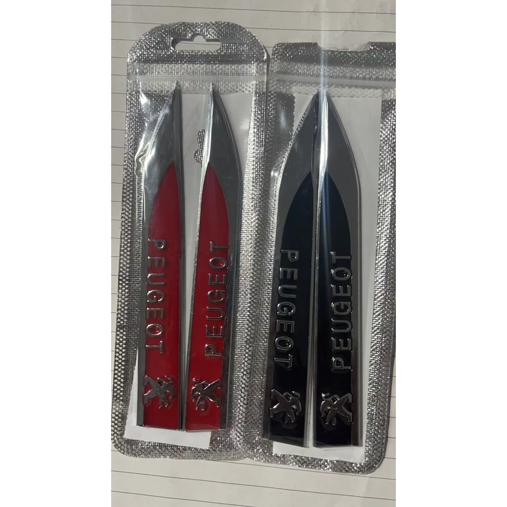 (Peugeot, ) 1Pair 3D Car Metal Emblem Badge Sticker Side Fender Decal Trim Accessories New Red 4069369371790