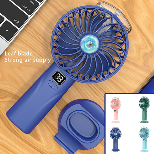 (Light Blue) Fan USB Handheld Portable Rechargeable Spray Adjustable Modes Cooling 2