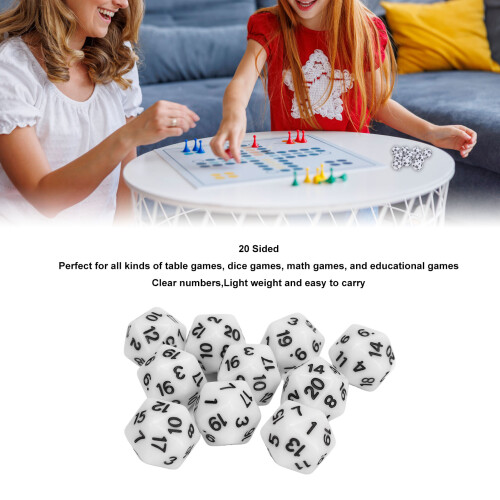 Tabletop Dice 10 Pack PVC 20-Sided Polyhedral White Light for Role Playing 2