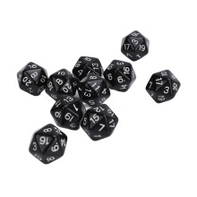 20 Sided Polyhedral Dice Set 10PCS Black Plastic Lightweight for Table Games