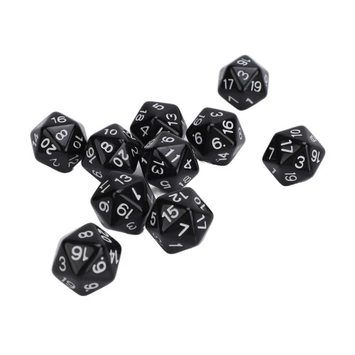 20 Sided Polyhedral Dice Set 10PCS Black Plastic Lightweight for Table Games