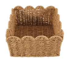 Scalloped Basket, Wicker Storage Baskets,Handwoven Organizing Baskets for Shelves, Paper Rope Design
