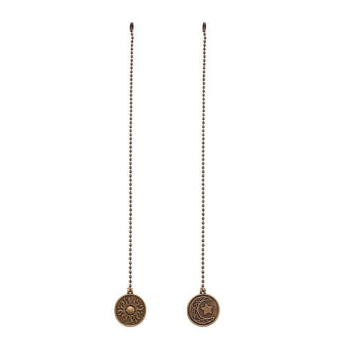 2Pcs Ceiling Fan Pull Chain Set Sun & Moon Pattern Pull Chains Extension Copper Beaded  Fan Pull Chain with Ornament 1
