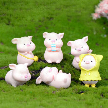 6 PCS Rose en Plastique Mignon Cochon DIY Artisanat RéSine Cochon Gâteau DéCoration FéE Jardin DéCoration DéCorations de FêTe