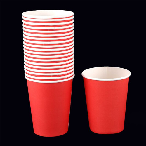 200 Paper Cups (9oz) - Plain Solid Colours Birthday Party Tableware Catering(Red) 2