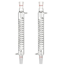 2X Condenseur en Verre Borosilicaté avec Raccord 24/40, Longueur de Veste de 300 Mm, Condensateur en Verre de Laboratoire, Tube à Condensateur