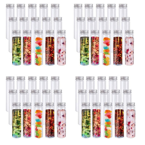 60Pcs 110Ml Plastic Test Tube,Clear Flat Test Tubes,Plastic Test Tubes with Screw Caps for Candy,Beans,Party Decor 1