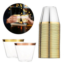 4X Golden Plastic Cups 9 Oz Disposable Cup Plastic Wine Glass Party Cups Transparent Plastic Cup for Parties
