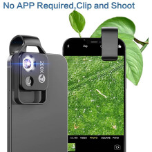 2X Acessório de Microscópio para Celular 200X com Microscópio de Janela, Microscópio Digital Portátil com Luz LED/Grampo Universal