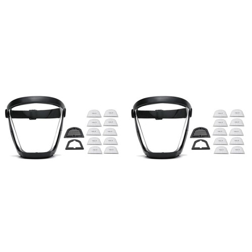 2X Work Protection Mask Full Face Protector Shield Transparent Facial Protector Face Dustproof with 20 Filter Black