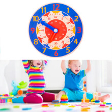 Orologio cognitivo in legno, gioco educativo per bambini, blu, diametro 14cm