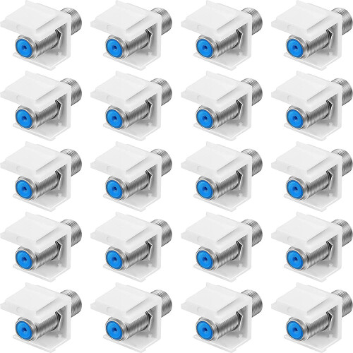20-Pack Coax  Jack Insert,F-Type RG6 Cable Extender Female to Female for Wall Plate and Patch Panel