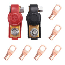 8Pcs Copper Battery Terminals Negative and Positive Terminal Clamps Connectors with Copper Ring Assortment Kit for Car